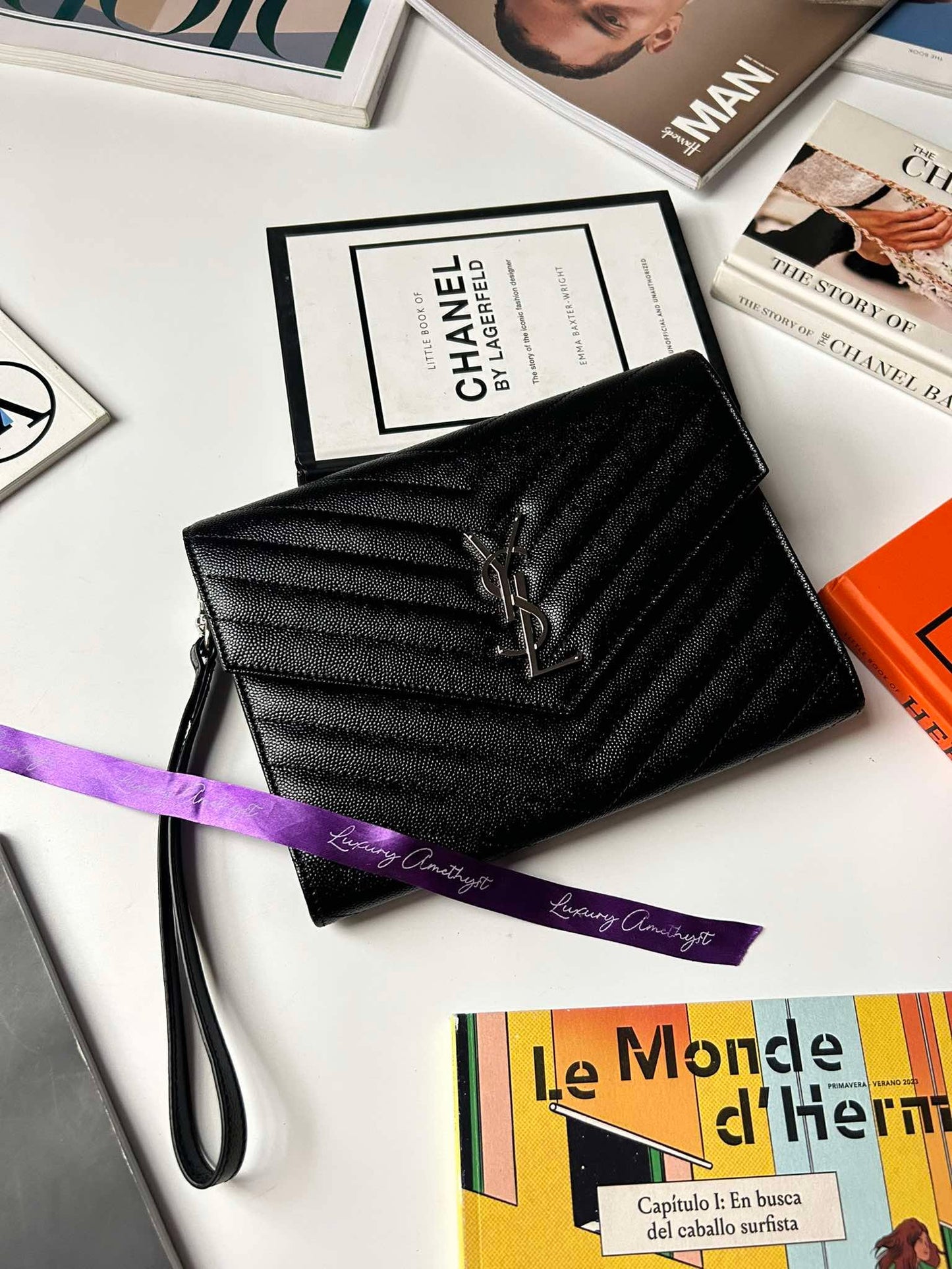 YSL Clutch black shw ALM617862.9820 Brandnew