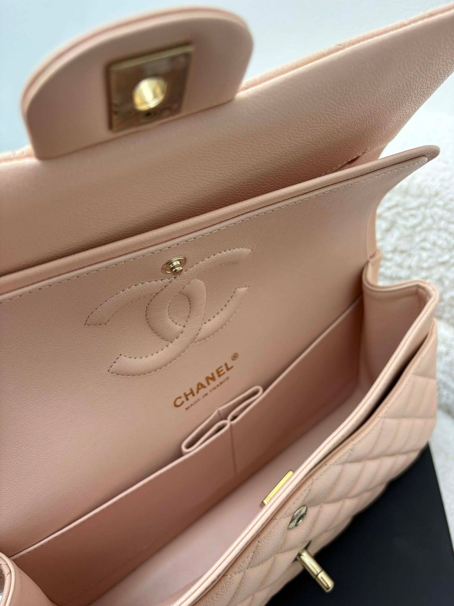 Chanel Double Flap Medium Beige Caviar