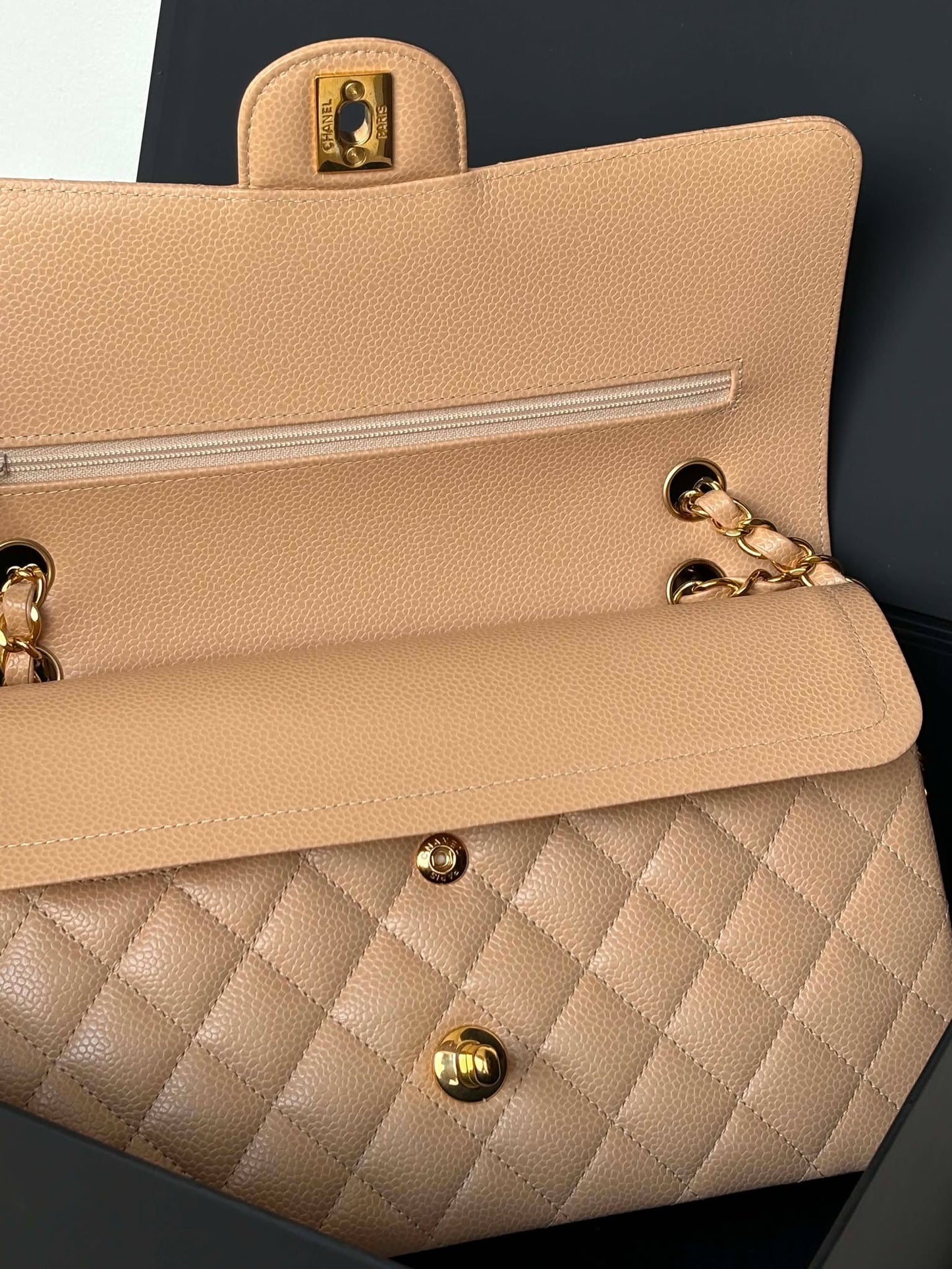 Chanel double flap med beige caviar ghw micro NPLHJ1P0 Rank SA