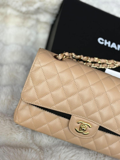 Chanel Medium DF In Beige Claire Caviar Leather GHW Microchip