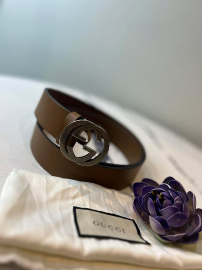 Gucci belt brown silver faded buckle size 90/36