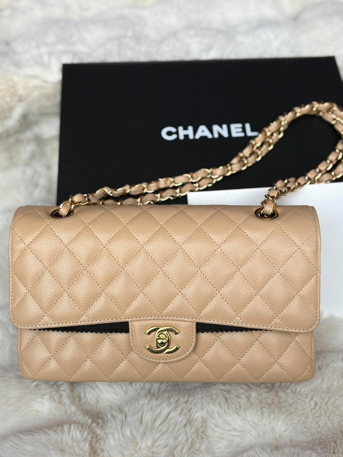 Chanel Medium DF In Beige Claire Caviar Leather GHW Microchip