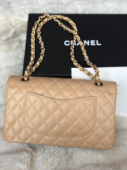 Chanel Medium DF In Beige Claire Caviar Leather GHW Microchip