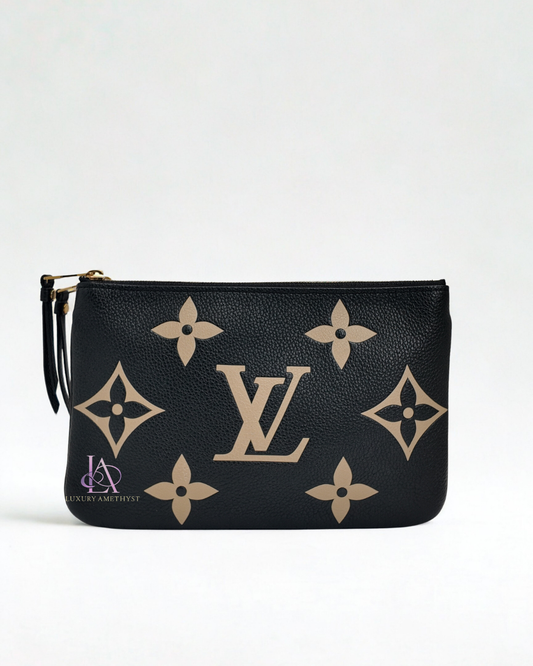 LV Black Beige Monogram Empreinte Double Zip Pochette