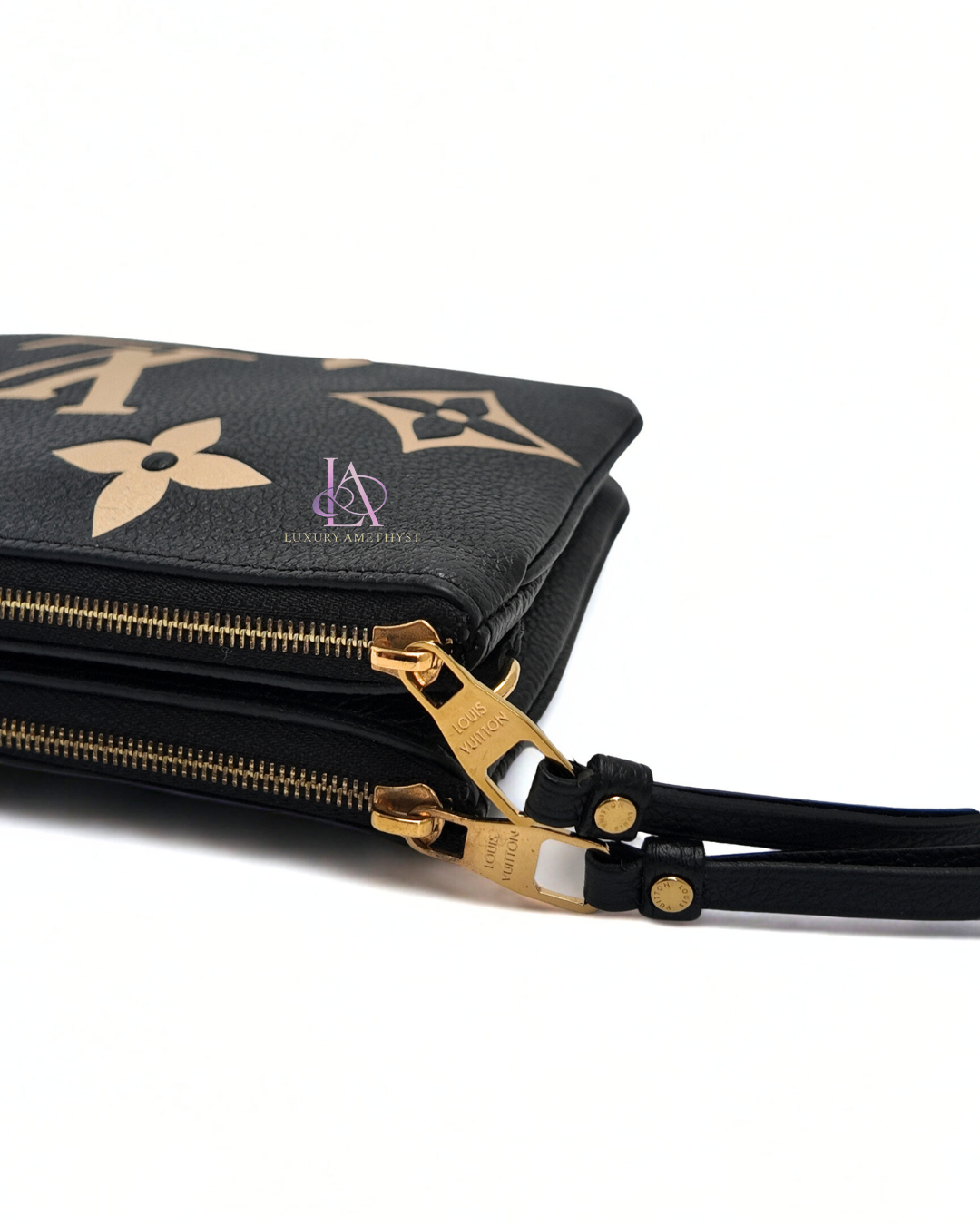 LV Black Beige Monogram Empreinte Double Zip Pochette