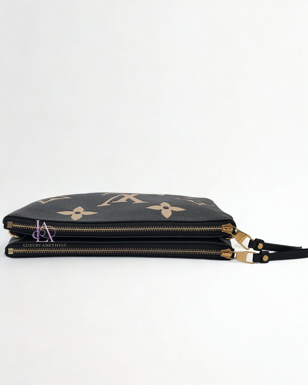 LV Black Beige Monogram Empreinte Double Zip Pochette