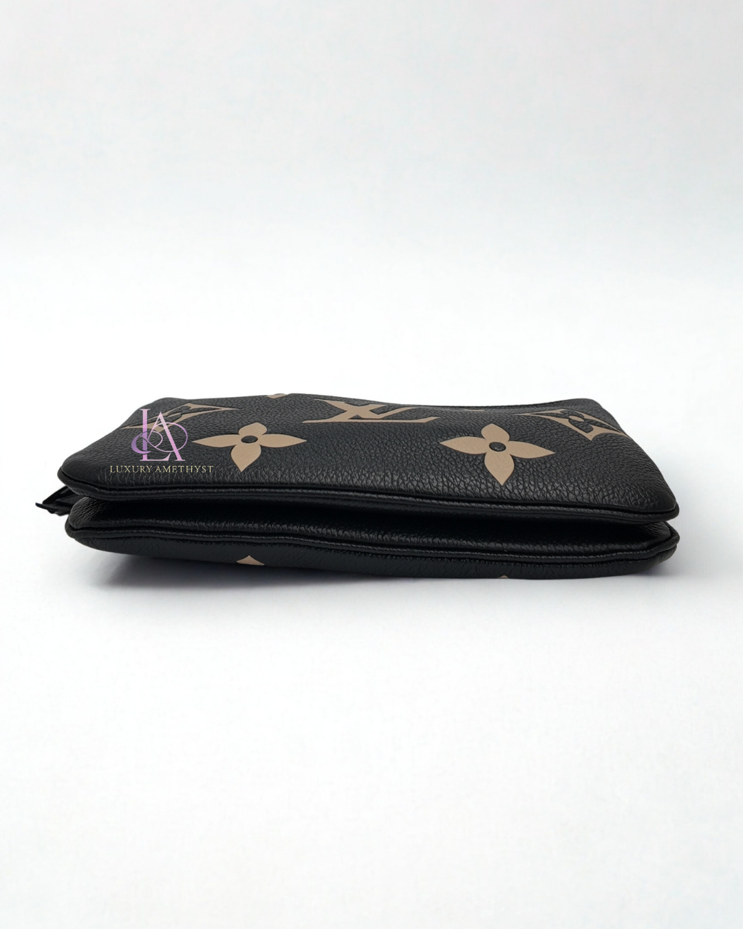 LV Black Beige Monogram Empreinte Double Zip Pochette