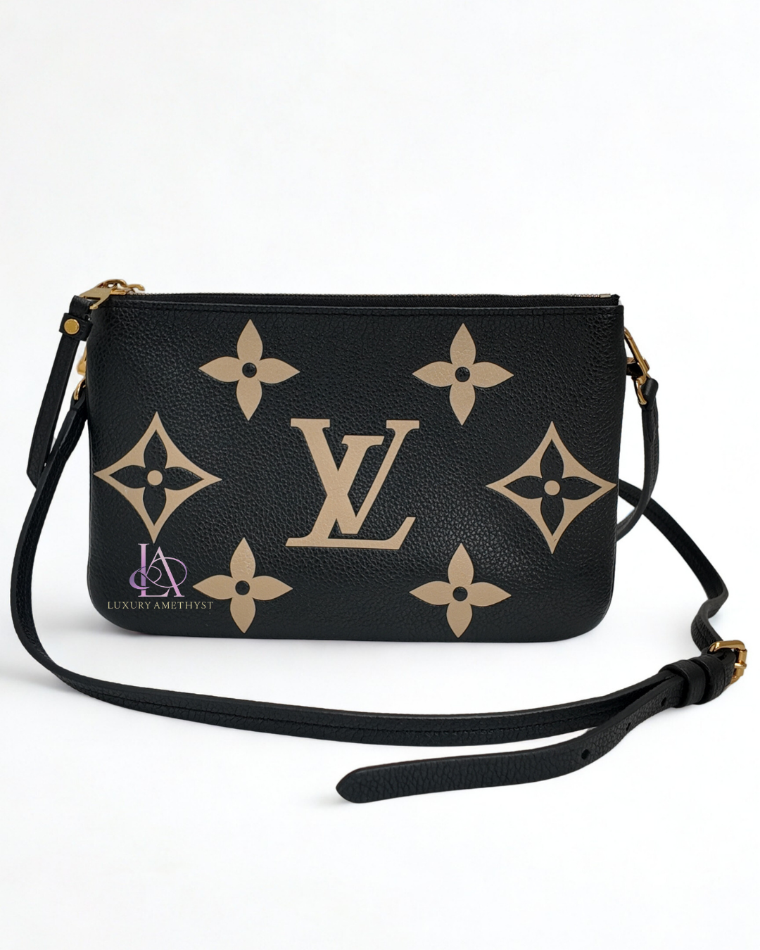 LV Black Beige Monogram Empreinte Double Zip Pochette