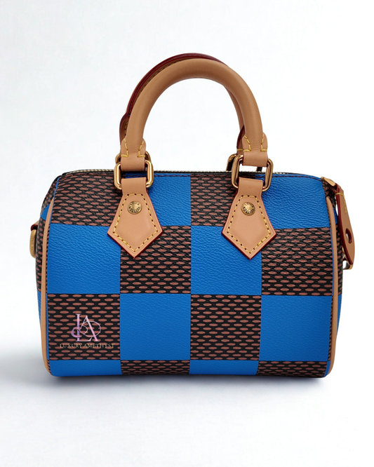 LV Speedy Bandouliere 18 Checkered Monogram Blue Canvas