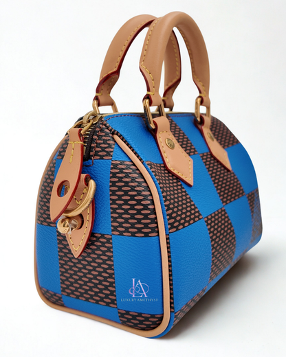 LV Speedy Bandouliere 18 Checkered Monogram Blue Canvas