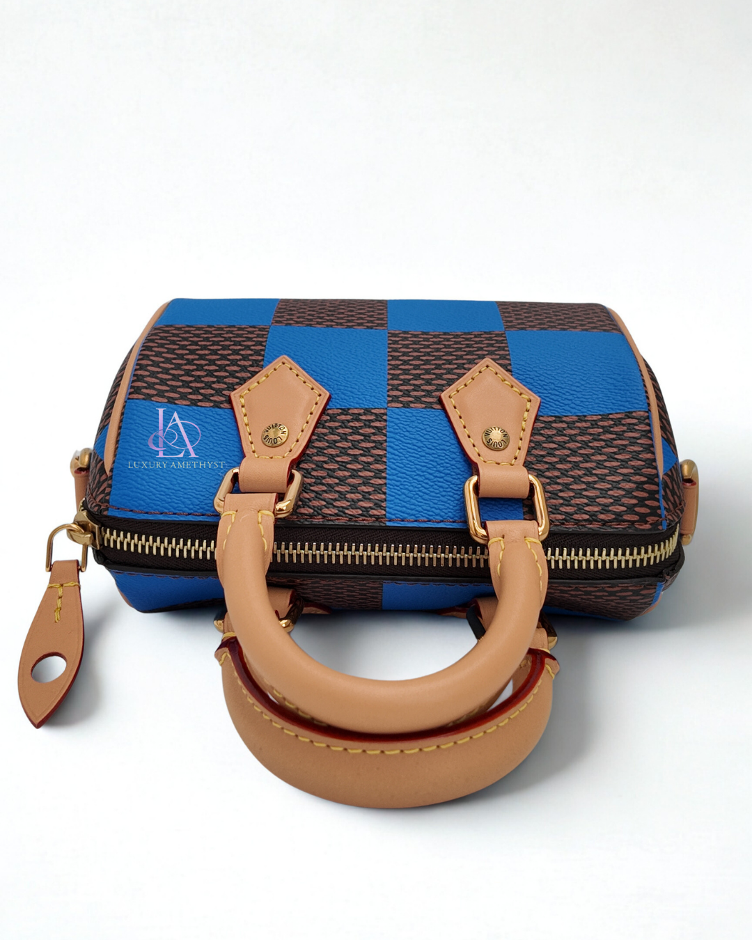 LV Speedy Bandouliere 18 Checkered Monogram Blue Canvas